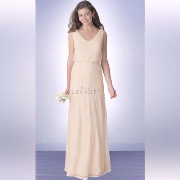 Bill Levkoff Sequin Mesh V-Neck Wedding Bridesmaid Prom Dress Size 12 - Picture 1 of 16